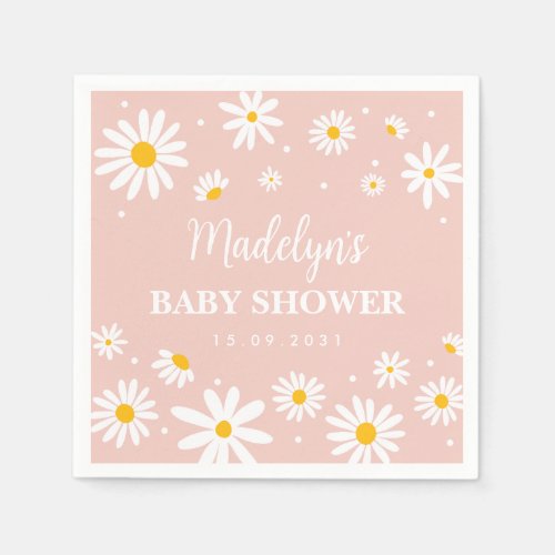 Groovy Boho Blush Daisy Floral Girl Baby Shower Napkins