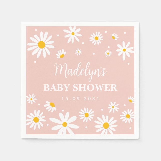 Groovy Boho Blush Daisy Floral Girl Baby Shower Napkins (Front)