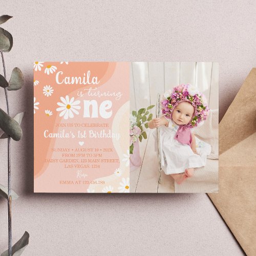 Groovy Boho Daisy 1st Birthday Invitation