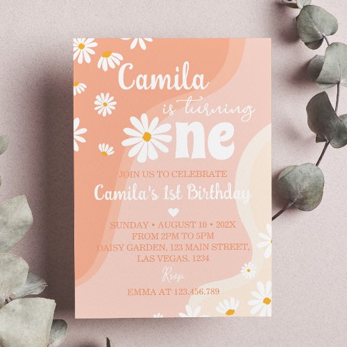 Groovy Boho Daisy 1st Birthday Invitation