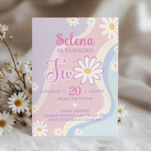Groovy Boho Daisy 2nd Birthday Invitation (Creator Uploaded)
