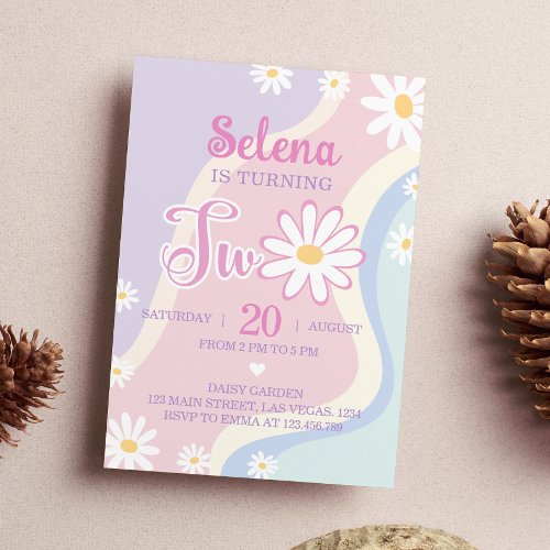 Groovy Boho Daisy 2nd Birthday Invitation