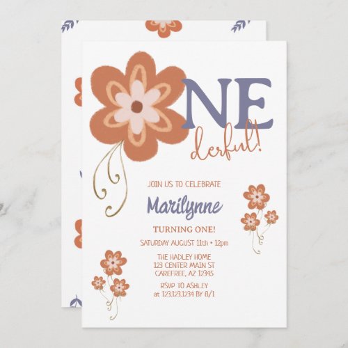 Groovy Boho Daisy Onederful First Birthday Invitation