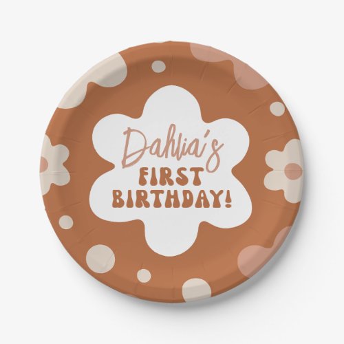 Groovy Boho Daisy Retro Girl 1st Birthday Party Paper Plates