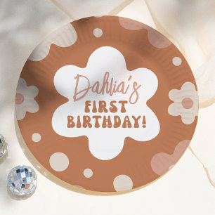 Groovy Boho Daisy Retro Girl 1st Birthday Party Paper Plates