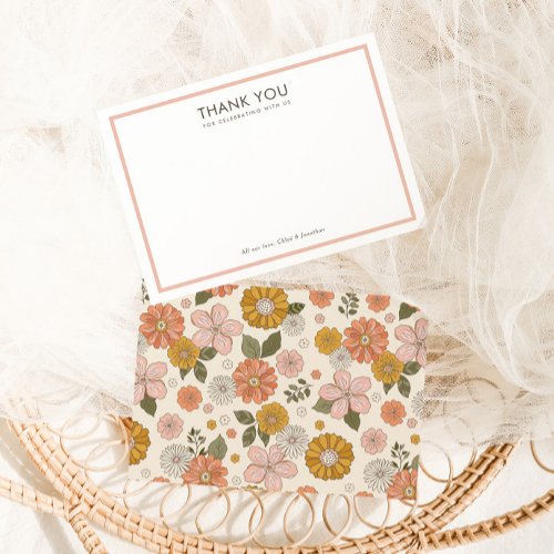 Groovy Boho Floral Birthday Party Celebration Thank You Card