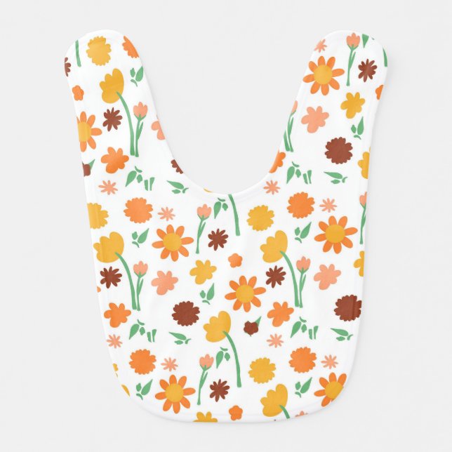 Groovy Boho Flower Fields Baby Bib (Front)