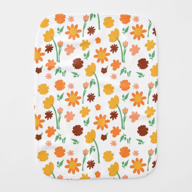 Groovy Boho Flower Fields Baby Burp Cloth (Front)