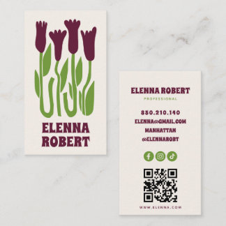 groovy boho flowers script business card
