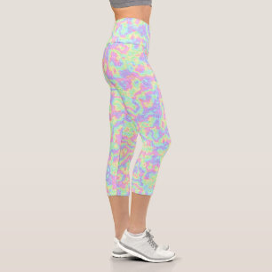 Groovy Boho Hippie Bright Pastel Rainbow Marble Capri Leggings