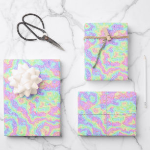 Groovy Boho Hippie Bright Pastel Rainbow Marble Wrapping Paper Sheets