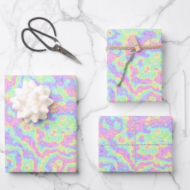 Groovy Boho Hippie Bright Pastel Rainbow Marble Wrapping Paper Sheets (Front)