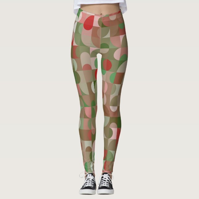 Groovy Boho Mod Retro Geometric Christmas Leggings (Front)
