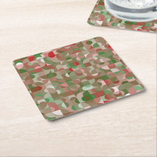 Groovy Boho Mod Retro Geometric Christmas Square Paper Coaster