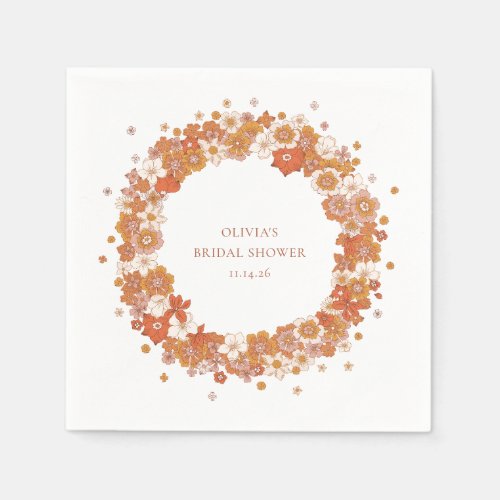 Groovy Boho Orange Floral Bridal Shower Custom  Napkins