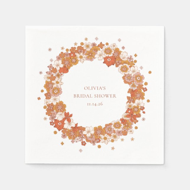 Groovy Boho Orange Floral Bridal Shower Custom  Napkins (Front)