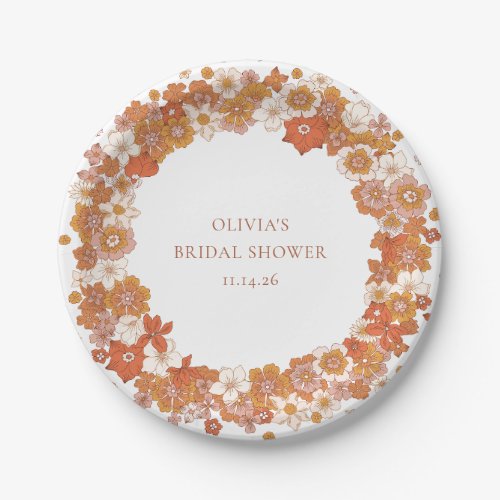 Groovy Boho Orange Floral Bridal Shower Custom  Paper Plates