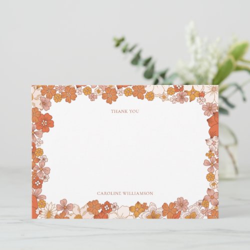 Groovy Boho Orange Floral Bridal Shower Custom Thank You Card