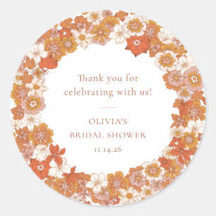 Groovy Boho Orange Floral Bridal Shower Thank You Classic Round Sticker