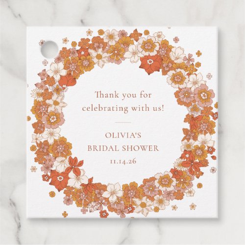 Groovy Boho Orange Floral Bridal Shower Thank You Favor Tags