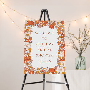 Groovy Boho Orange Floral Bridal Shower Welcome  Foam Board