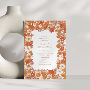 Groovy Boho Orange Floral Frame Bridal Shower Invitation