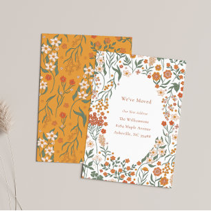 Groovy Boho Orange Wildflower Moving New Address Announcement