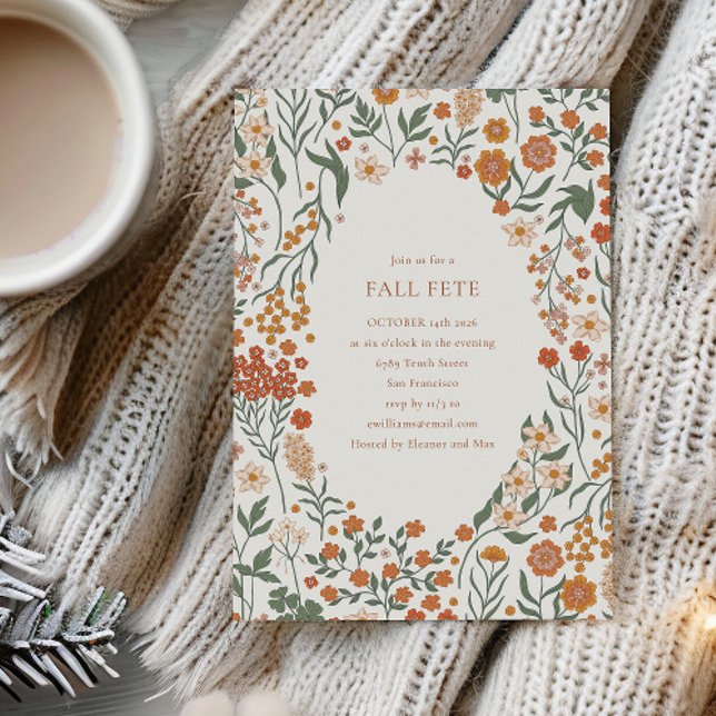 Groovy Boho Orange Wildflower Whimsy Fall Fete Invitation (Creator Uploaded)