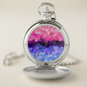 Groovy Boho Quirky Retro Floral Omnisexual Pride Pocket Watch