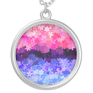Groovy Boho Quirky Retro Floral Omnisexual Pride Silver Plated Necklace