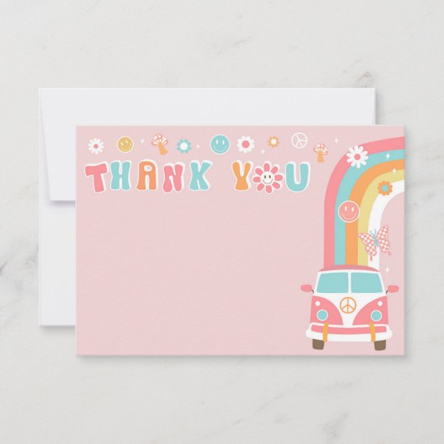 Groovy Boho Retro Birthday Thank You Cards (Front)