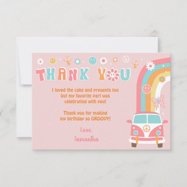 Groovy Boho Retro Birthday Thank You Cards (Front)