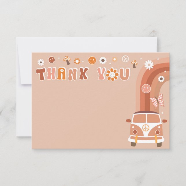 Groovy Boho Retro Hippie Thank You Notes Cards (Front)