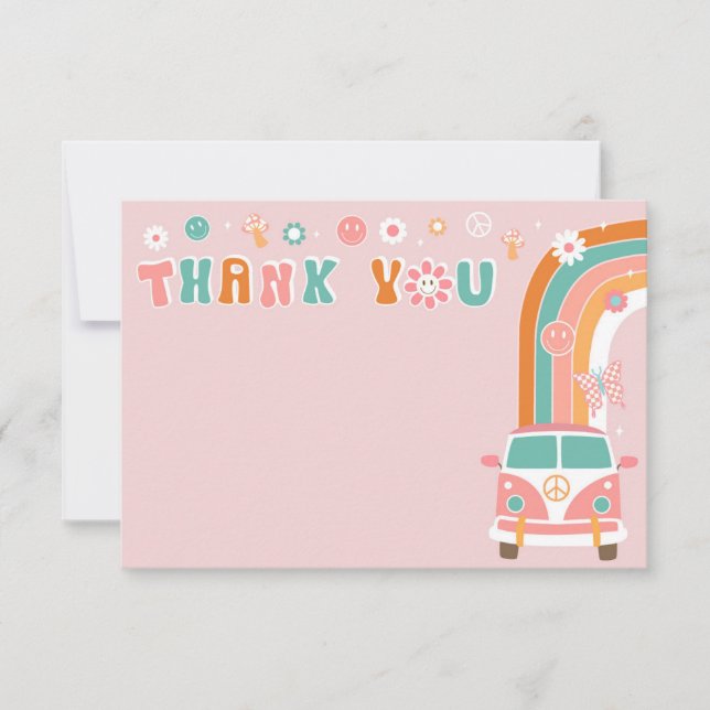 Groovy Boho Retro Hippie Thank You Notes Cards (Front)