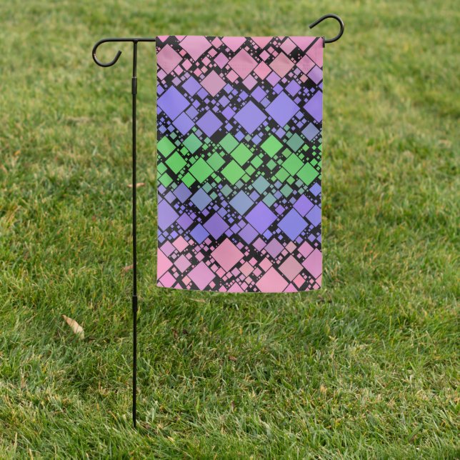 Groovy Boho Retro Mod Geometric Trigender Pride Garden Flag (In SItu)