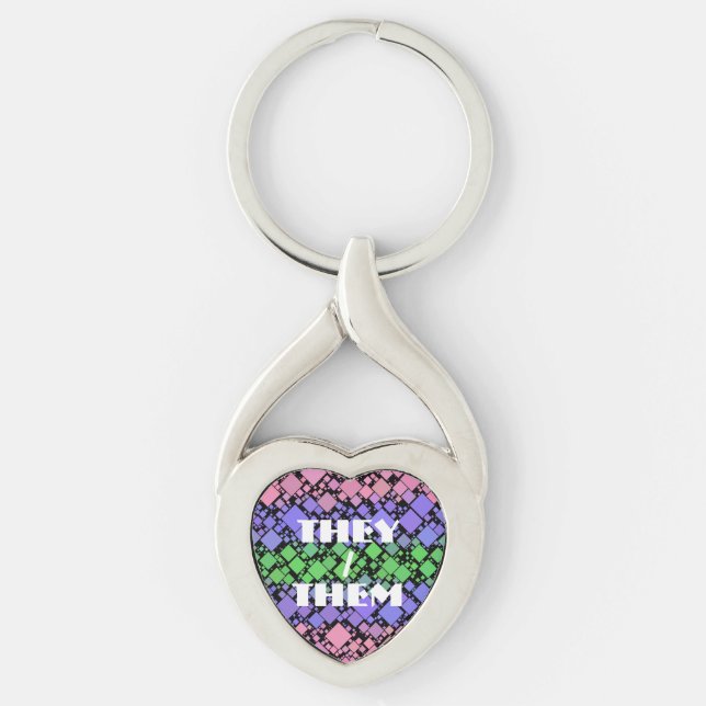Groovy Boho Retro Mod Geometric Trigender Pride Keychain (Front)