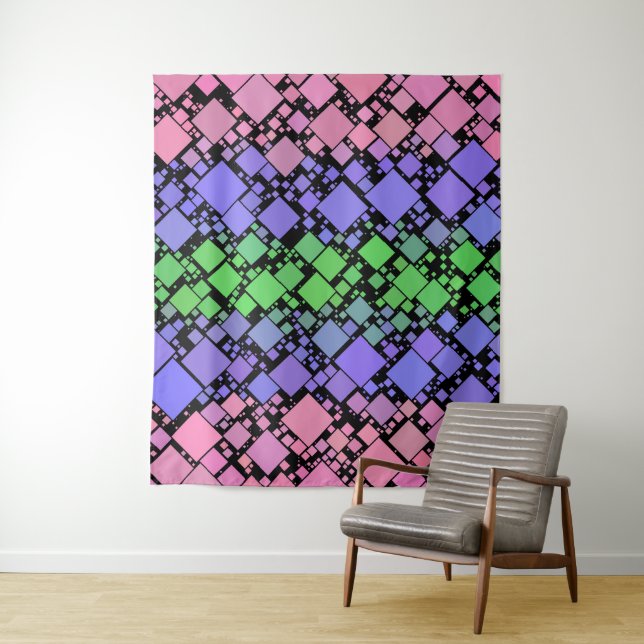 Groovy Boho Retro Mod Geometric Trigender Pride Tapestry (In Situ)