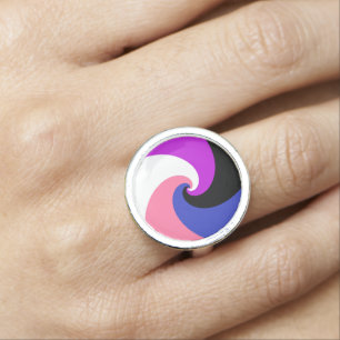 Groovy Boho Spiral Abstract Genderfluid Pride Flag Ring