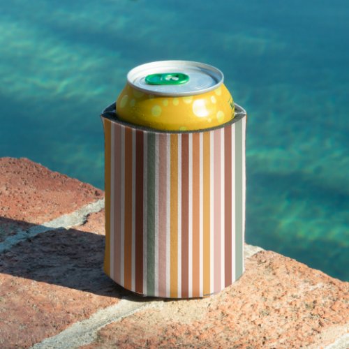 Groovy Boho Stripes Colorful Seamless Pattern Can Cooler