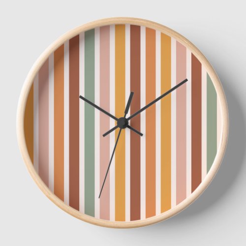 Groovy Boho Stripes Colorful Seamless Pattern Clock