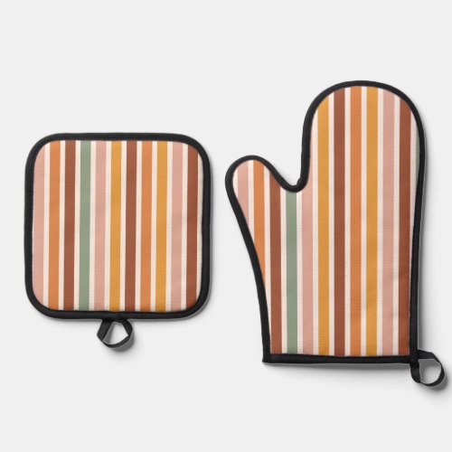 Groovy Boho Stripes Colorful Seamless Pattern Oven Mitt  Pot Holder Set