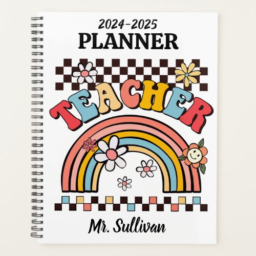  Groovy boho teacher home school rainbow flowers   Planner