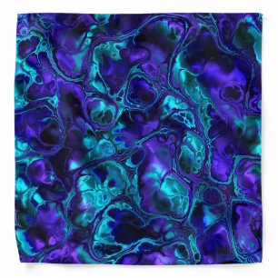 Groovy Boho Vibrant Blue Monochrome Fractal Marble Bandana