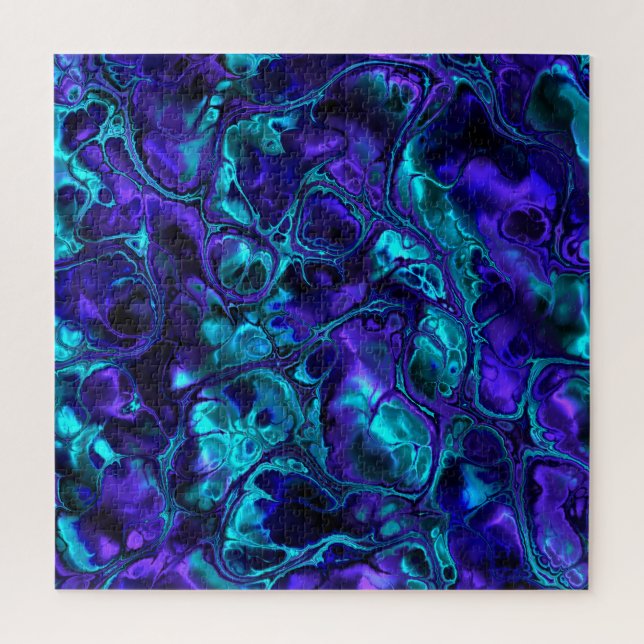 Groovy Boho Vibrant Blue Monochrome Fractal Marble Jigsaw Puzzle (Vertical)