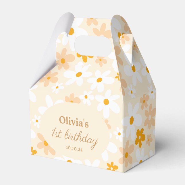 Groovy Boho Yellow daisy Birthday Party Favor Boxes (Front Side)
