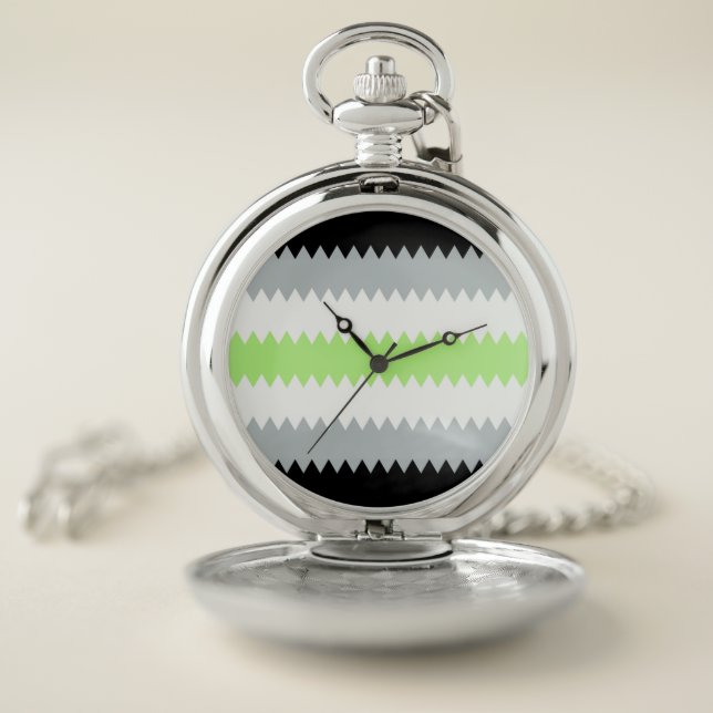 Groovy Boho ZigZag Abstract Agender Pride Flag Pocket Watch (Inside)