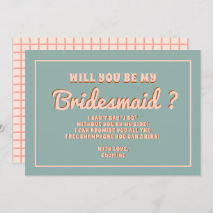 Groovy Bold Blue Pink Red Bridesmaid Proposal Invitation