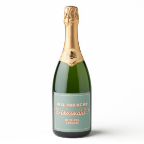 Groovy Bold  Blue Pink Red Bridesmaid Proposal  Sparkling Wine Label