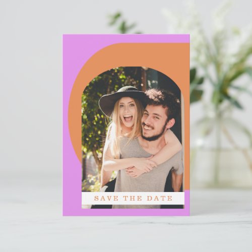 Groovy Bold Fun Typography Pink Orange Photo  Save Save The Date