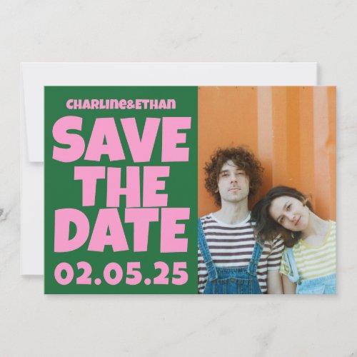 Groovy Bold Green Pink Red Funky  Save The Date